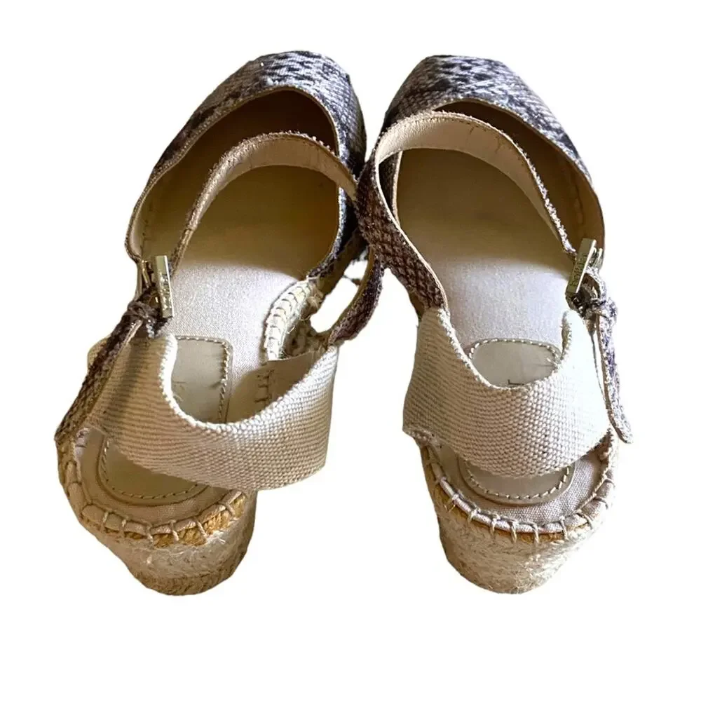 Botkier Elia Size 10 Glitter Snake-Print Ankle Strap Espadrille Wedge Sandals